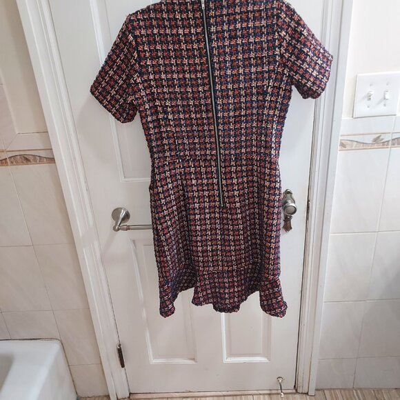 Pleione Red Blue Ruffle Tweed Short Sleeve Dress - Picture 8 of 8